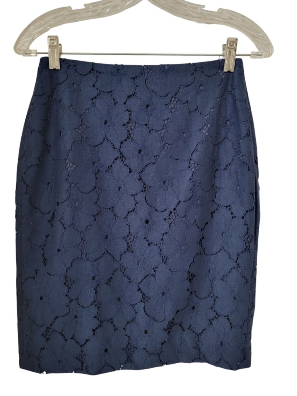 Banana Republic Size 00P Navy Blue Floral Lace Overlay Pencil Skirt, NEW